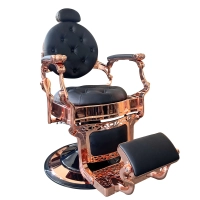 Retro fotel barberski RENOIR LUX ROSE GOLD - aksamitna czerń