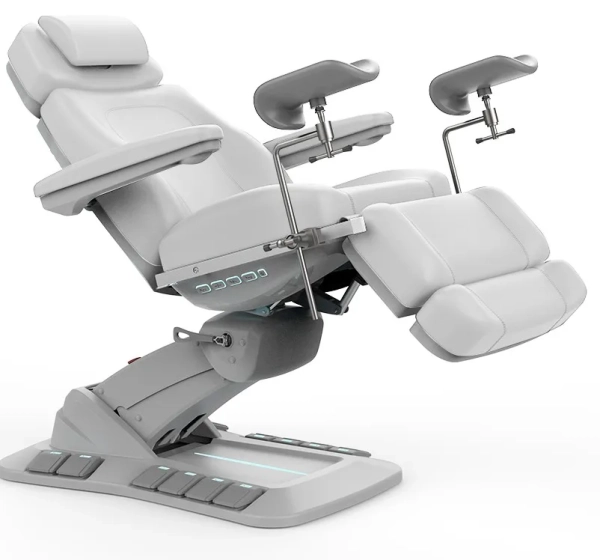 Elektrische Untersuchungsliege RAMON GYNO DELUX E4 – drehbar, weiß, PVC in medizinischer Qualität